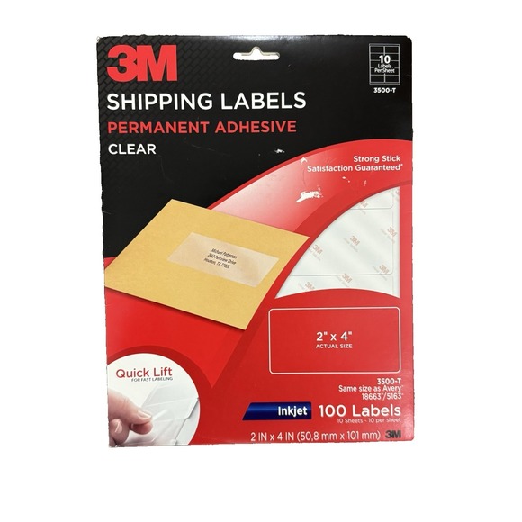 3M Clear Quick Lift Mailing Labels Inkjet 2 x 4 #3500-T  *READ* ONLY 8 SHEETS - Picture 1 of 3